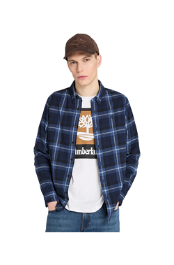 CAMICIA A QUADRI IN FLANELLA BLU SCURO